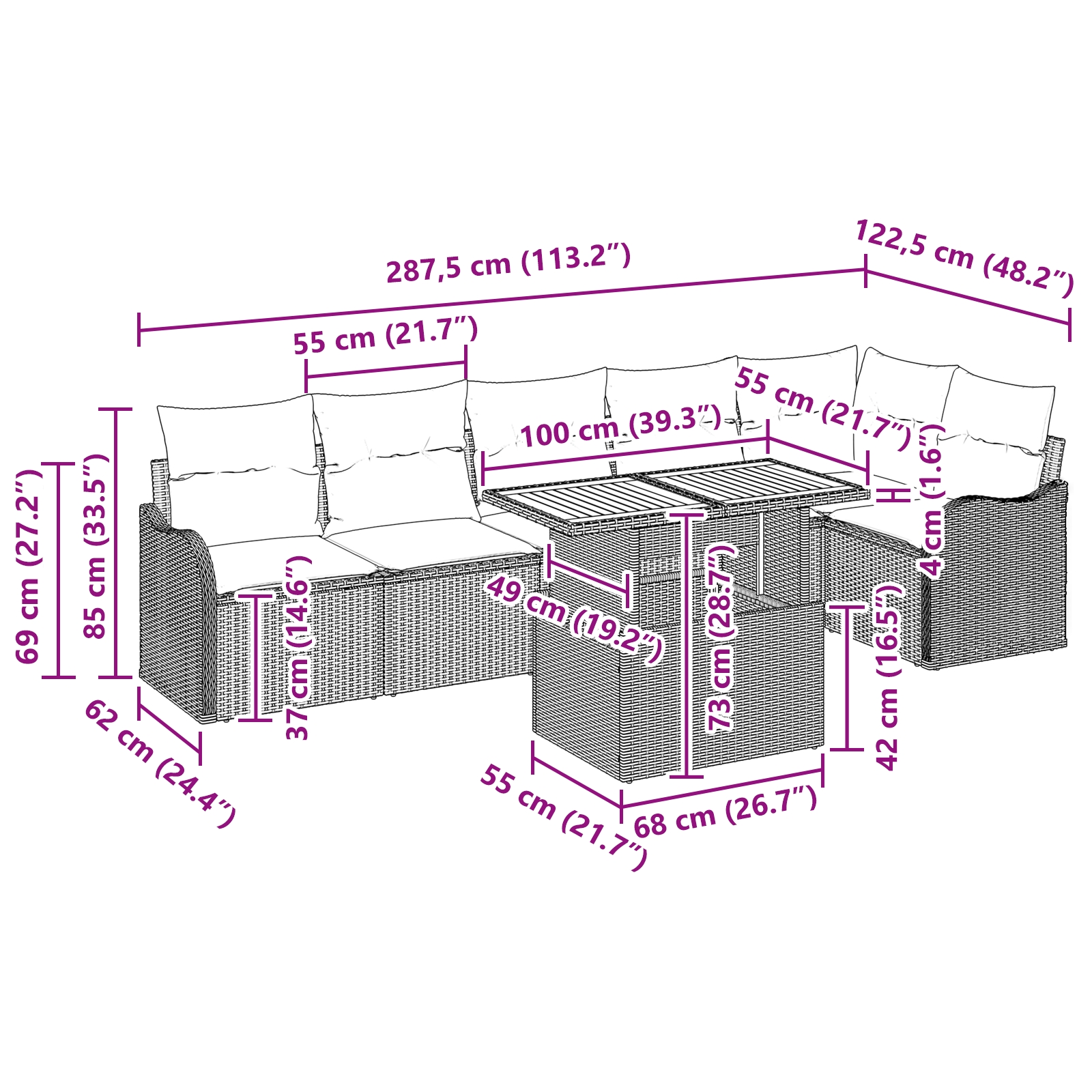 3349469 11 Set de canapele pentru grădină cu pernă 7 pcs bej și crem Set de canapele pentru grădină cu pernă 7 pcs bej și crem - imagine 11