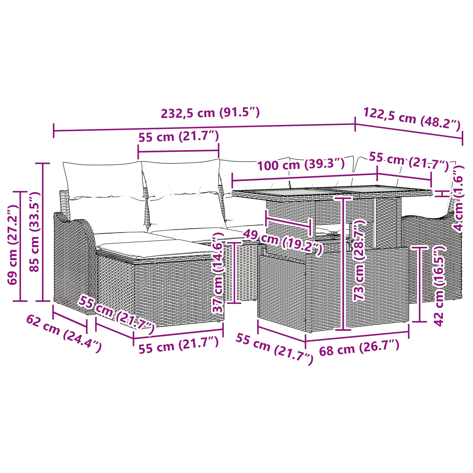 3349482 12 Set de canapele pentru grădină 7 pcs bej și gri deschis Set de canapele pentru grădină 7 pcs bej și gri deschis - imagine 12