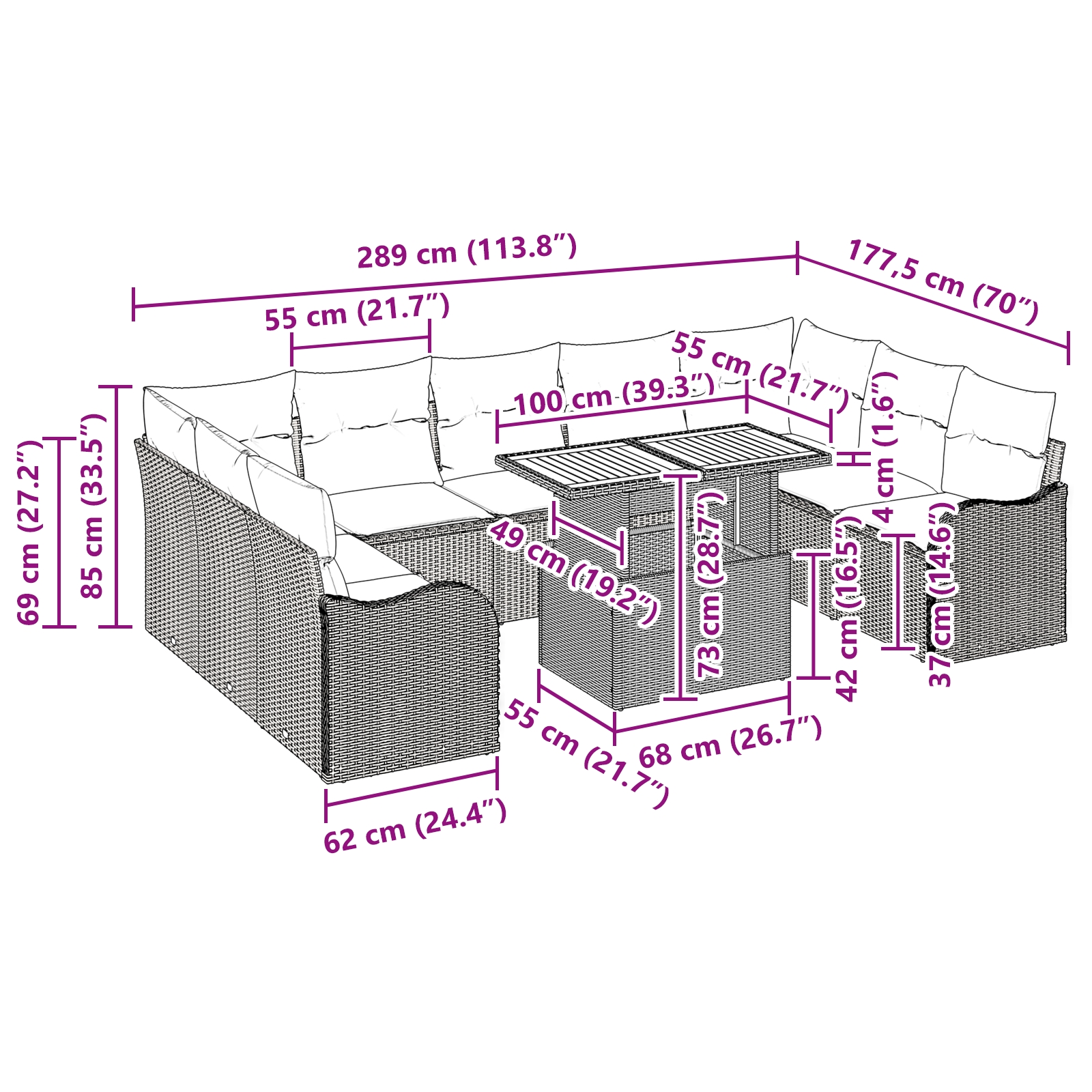 3349501 11 Set de canapele pentru grădină cu pernă 10 pcs negru și crem Set de canapele pentru grădină cu pernă 10 pcs negru și crem - imagine 11
