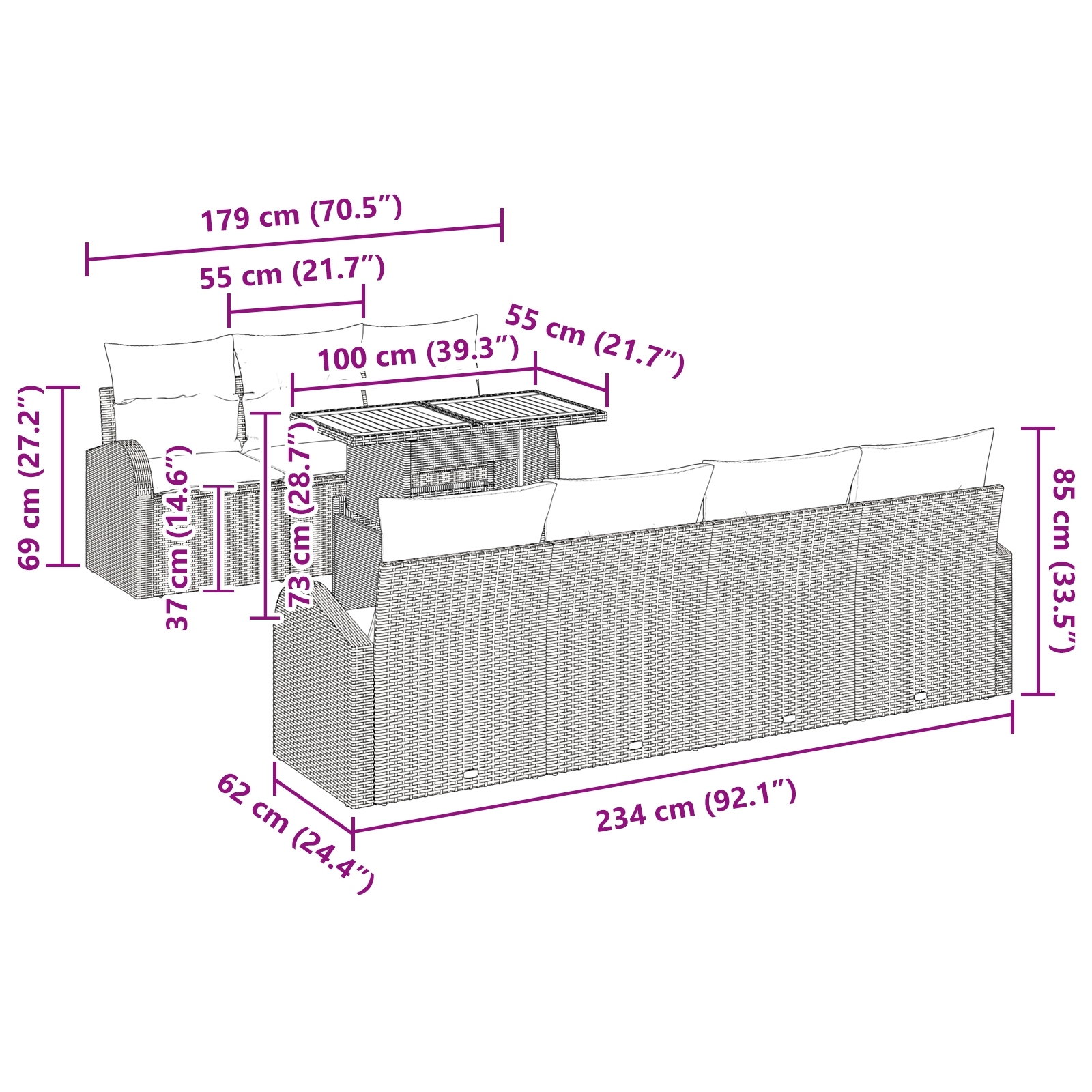 3349546 10 Set de canapele pentru grădină cu pernă 8 pcs bej și crem Set de canapele pentru grădină cu pernă 8 pcs bej și crem - imagine 10