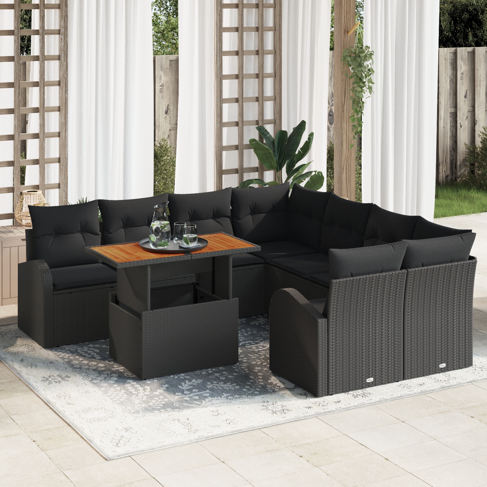 3349568 1 Set de canapele pentru grădină 9 pcs Negru 100 x 55 x 73 cm Set de canapele pentru grădină 9 pcs Negru 100 x 55 x 73 cm