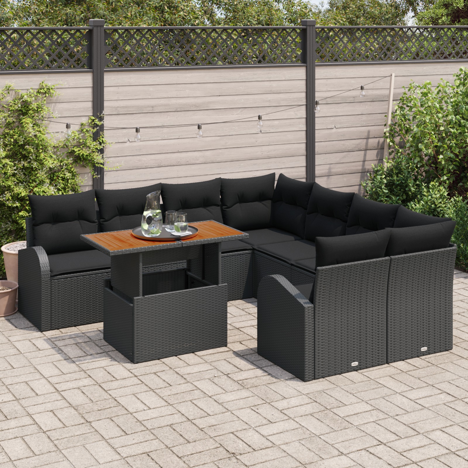 3349568 3 Set de canapele pentru grădină 9 pcs Negru 100 x 55 x 73 cm Set de canapele pentru grădină 9 pcs Negru 100 x 55 x 73 cm - imagine 3