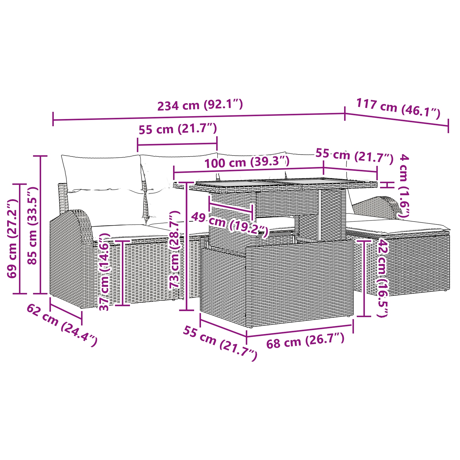 3349575 11 Set de canapele pentru grădină cu pernă 6 pcs Negru Set de canapele pentru grădină cu pernă 6 pcs Negru - imagine 11