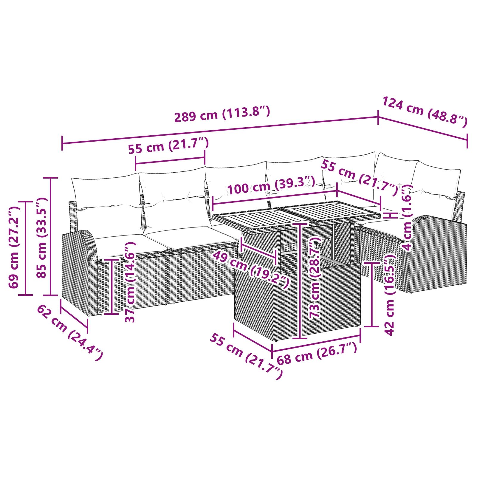 3349592 11 Set de canapele pentru grădină cu pernă 7 pcs negru și crem Set de canapele pentru grădină cu pernă 7 pcs negru și crem - imagine 11