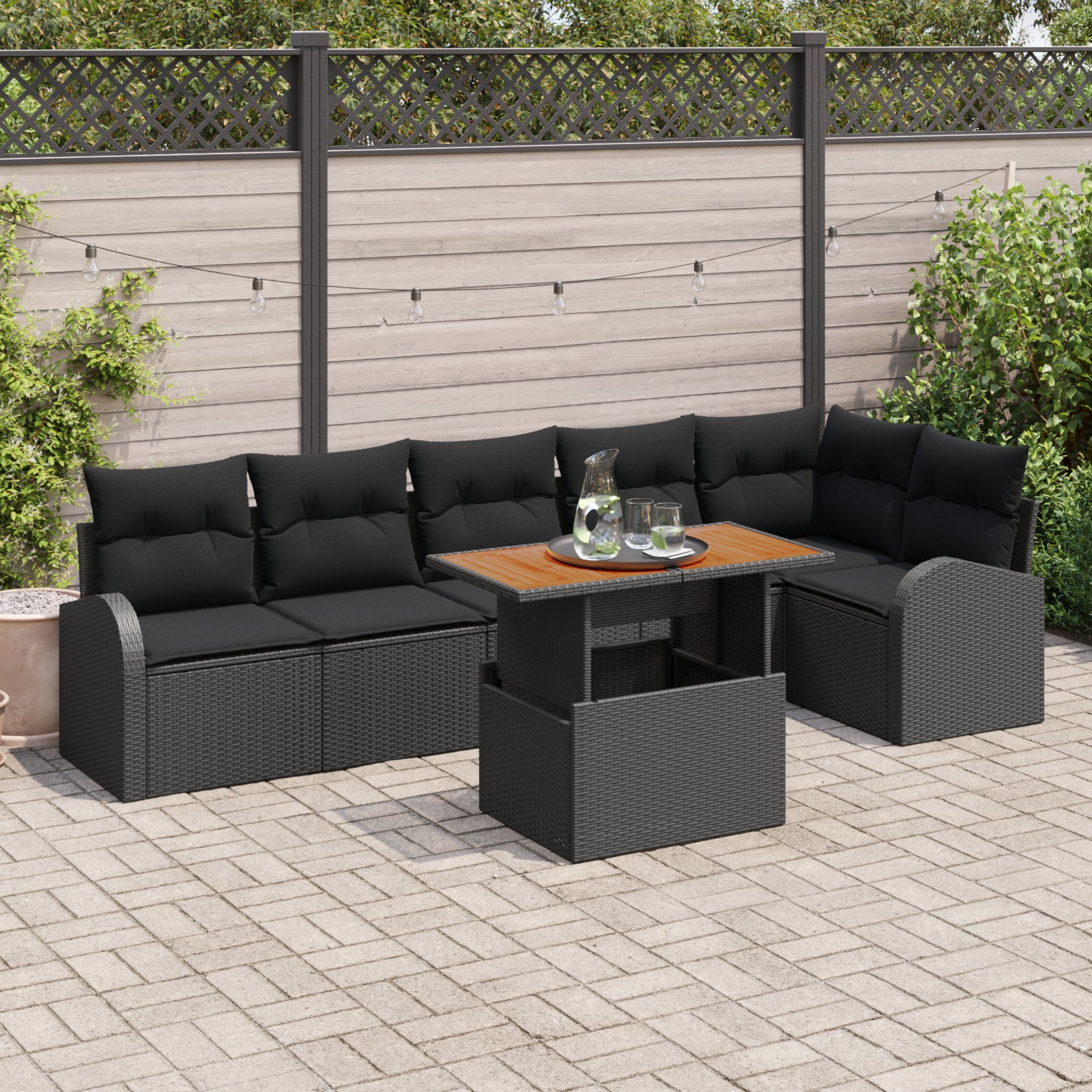3349596 1 Set de canapele pentru grădină 7 pcs Negru 100 x 55 x 73 cm Set de canapele pentru grădină 7 pcs Negru 100 x 55 x 73 cm