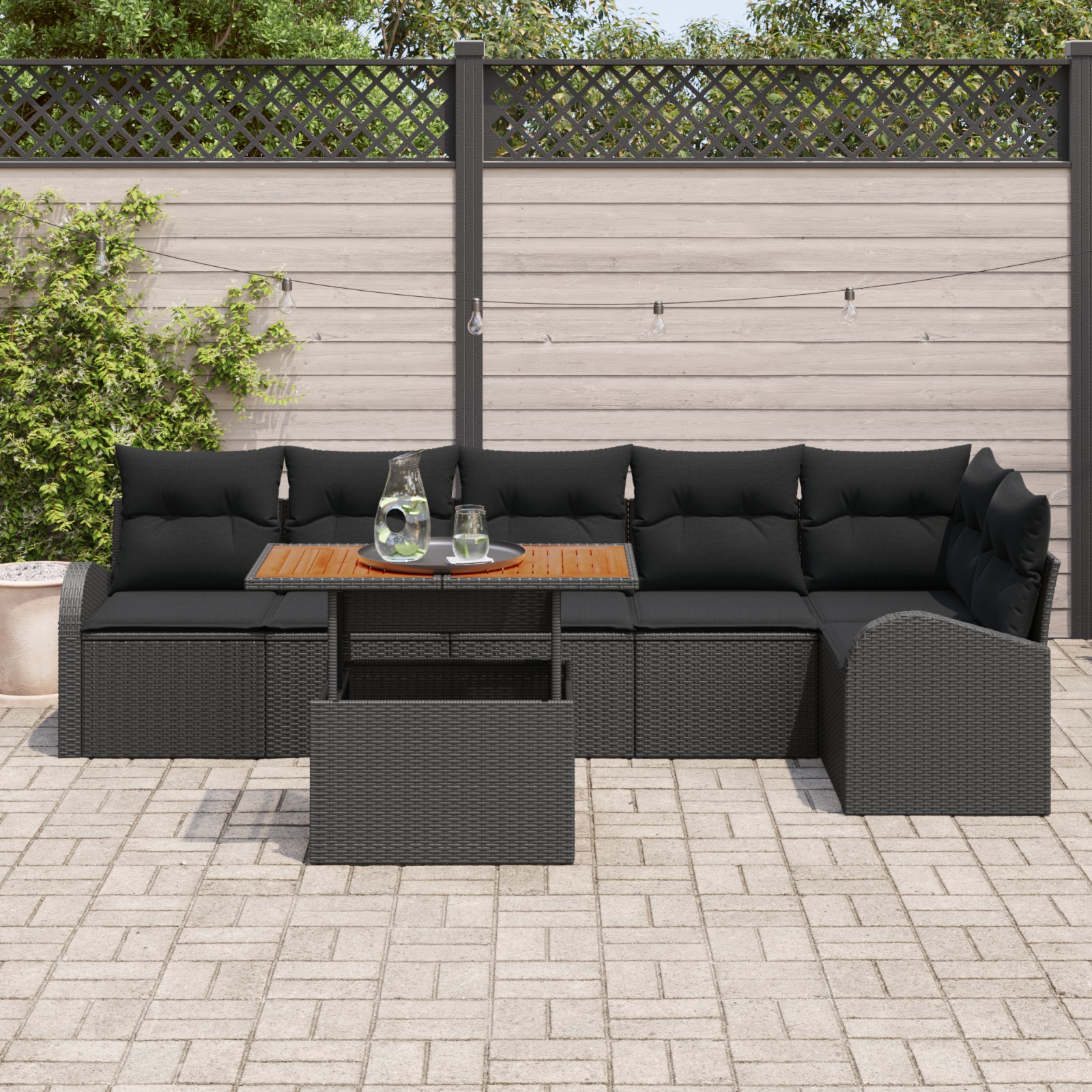 3349596 3 Set de canapele pentru grădină 7 pcs Negru 100 x 55 x 73 cm Set de canapele pentru grădină 7 pcs Negru 100 x 55 x 73 cm - imagine 3