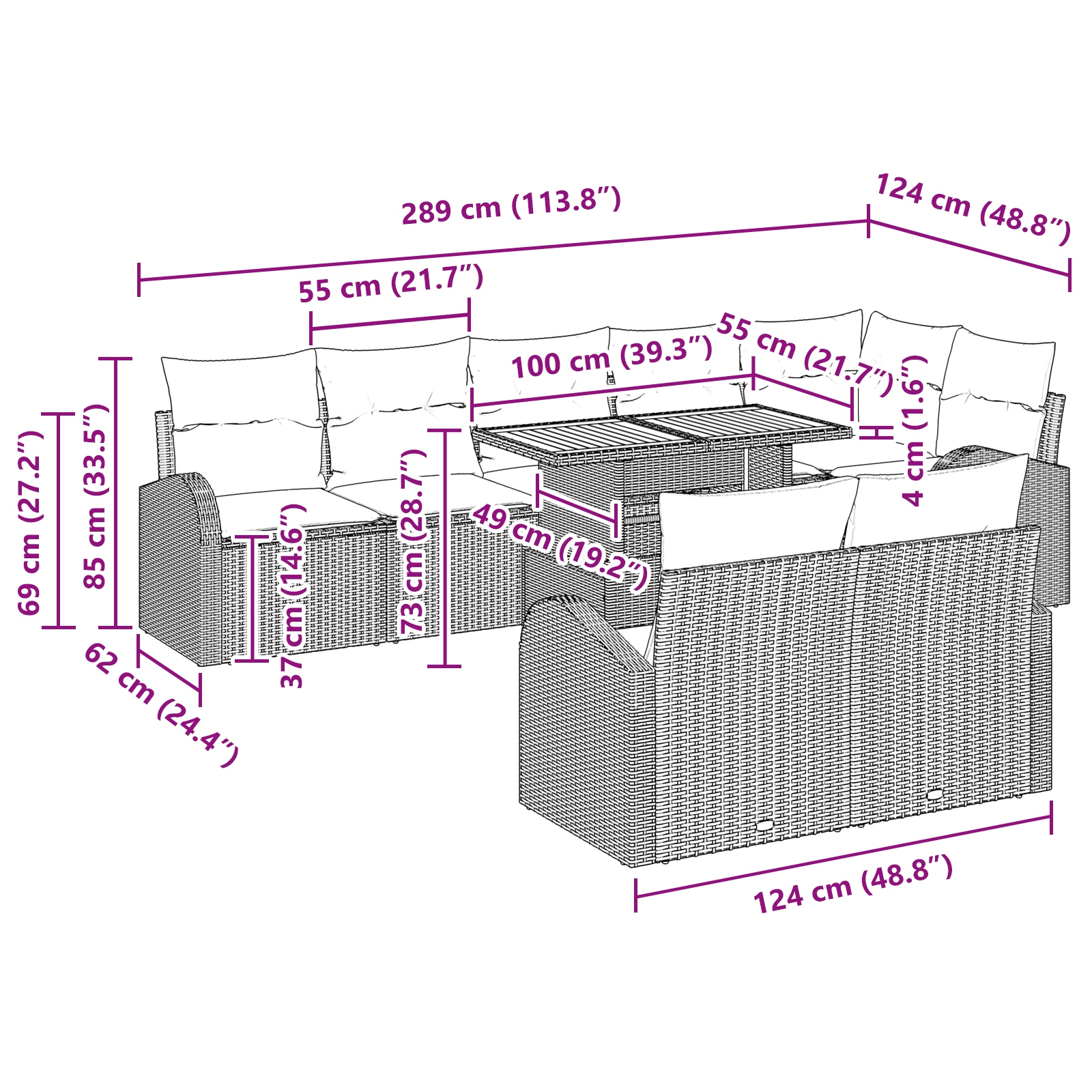 3349603 11 Set de canapele pentru grădină 9 pcs Negru 100 x 55 x 73 cm Set de canapele pentru grădină 9 pcs Negru 100 x 55 x 73 cm - imagine 11