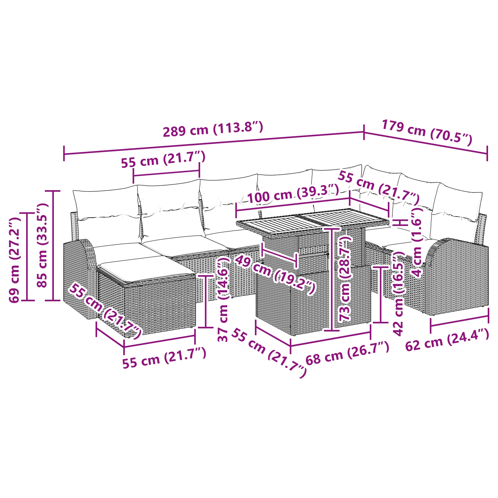 3349624 12 Set de canapele pentru grădină cu pernă 9 pcs Negru Set de canapele pentru grădină cu pernă 9 pcs Negru - imagine 12
