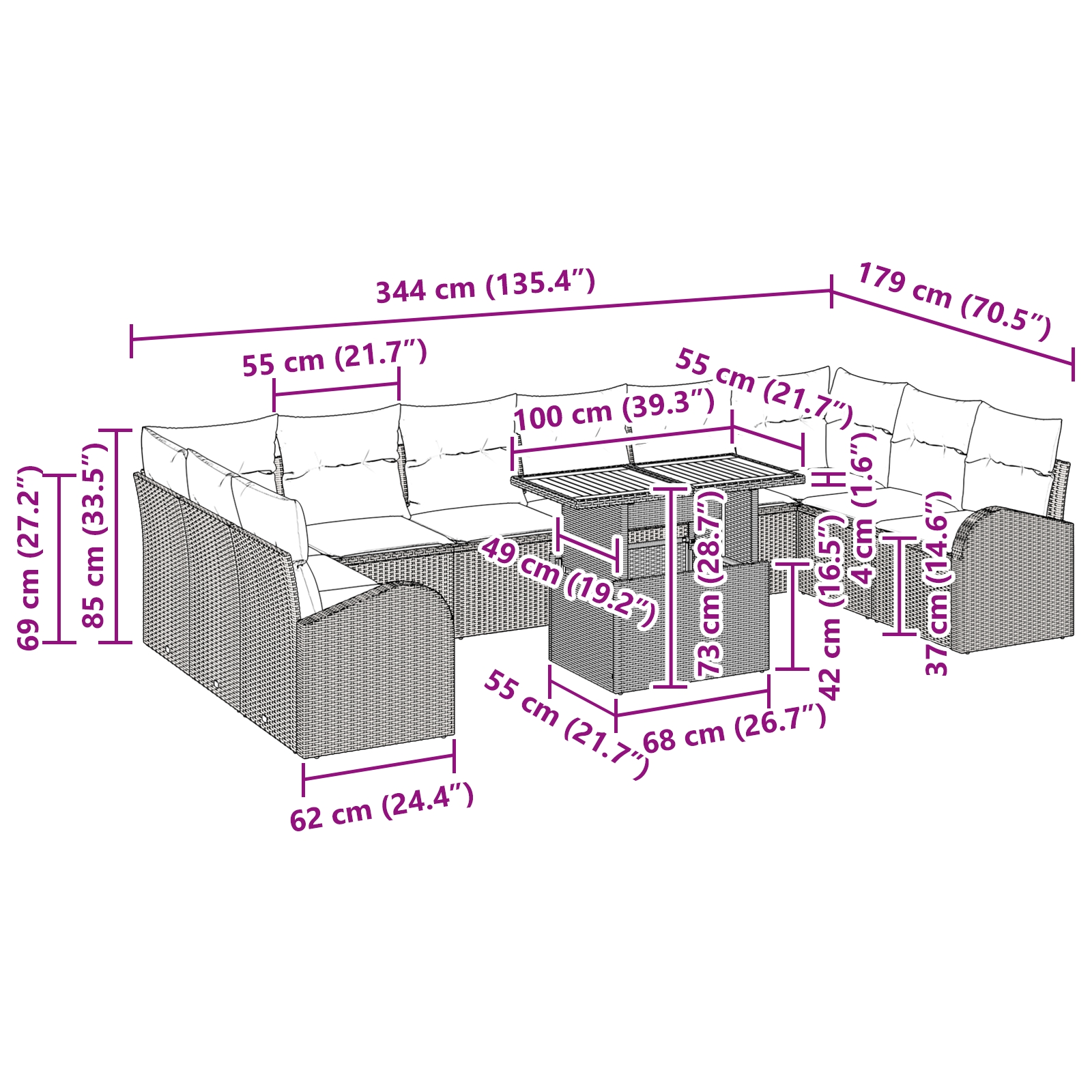 3349636 11 Set de canapele pentru grădină 11 pcs bej și gri deschis Set de canapele pentru grădină 11 pcs bej și gri deschis - imagine 11
