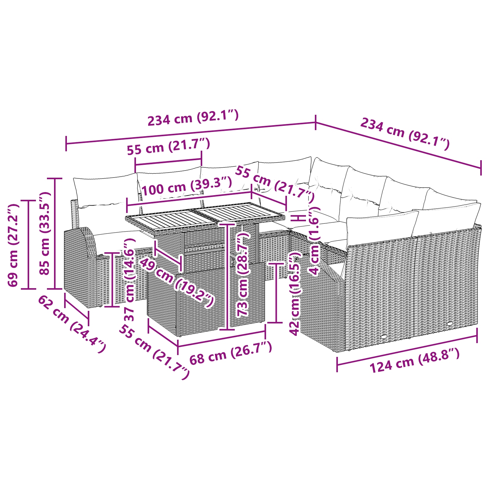 3349637 11 Set de canapele pentru grădină cu pernă 11 pcs bej și crem Set de canapele pentru grădină cu pernă 11 pcs bej și crem - imagine 11