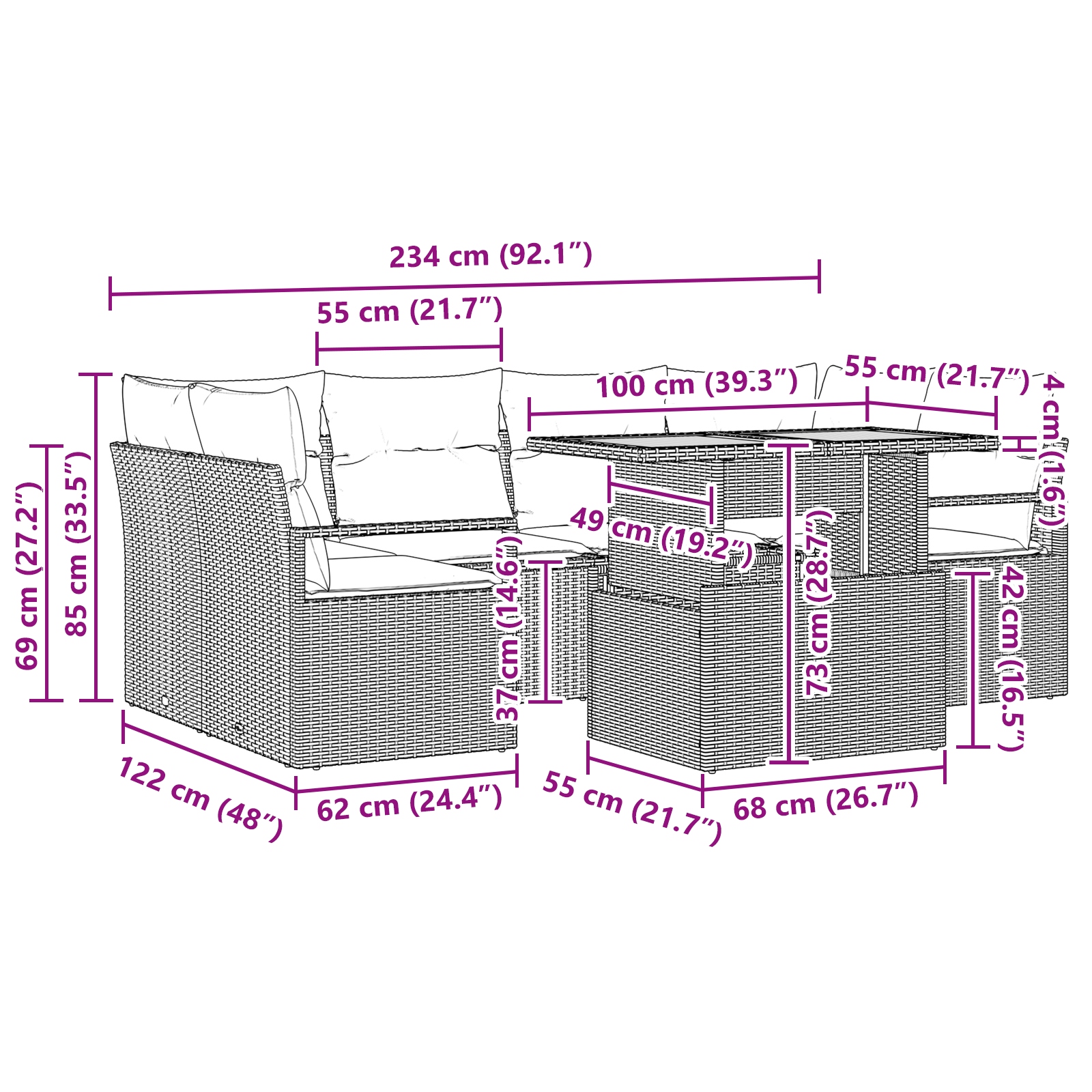 3349662 11 Set de canapele pentru grădină cu pernă 7 pcs negru și crem Set de canapele pentru grădină cu pernă 7 pcs negru și crem - imagine 11