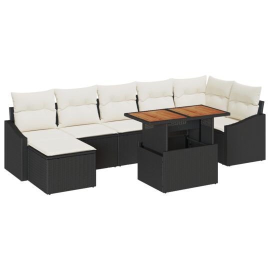 Alternative view of Set de masă pentru grădină cu pernă 8 pcs Negru și Crem