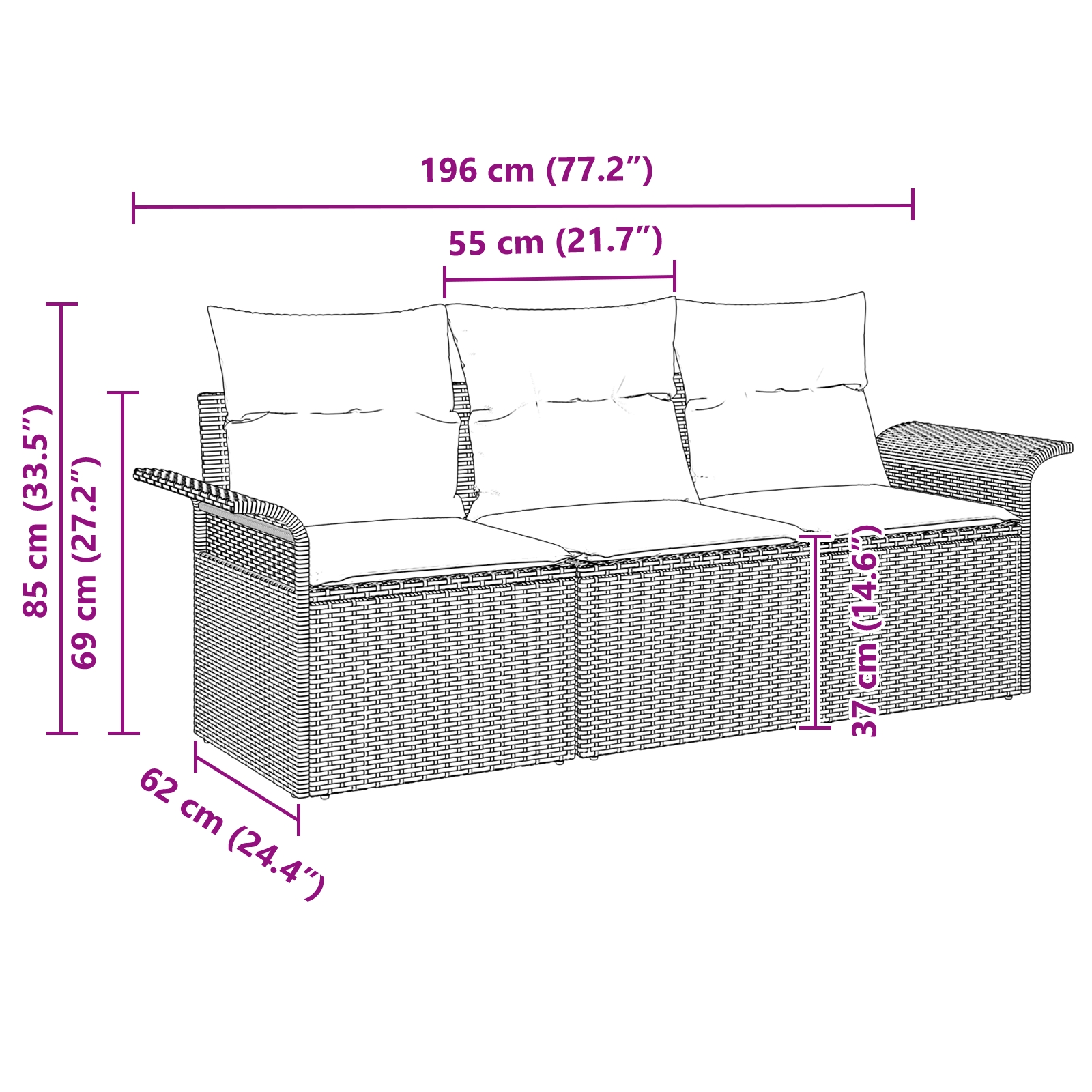 3353889 12 Set de canapele pentru grădină cu pernă 3 pcs Bej Rattan poli Set de canapele pentru grădină cu pernă 3 pcs Bej Rattan poli - imagine 12