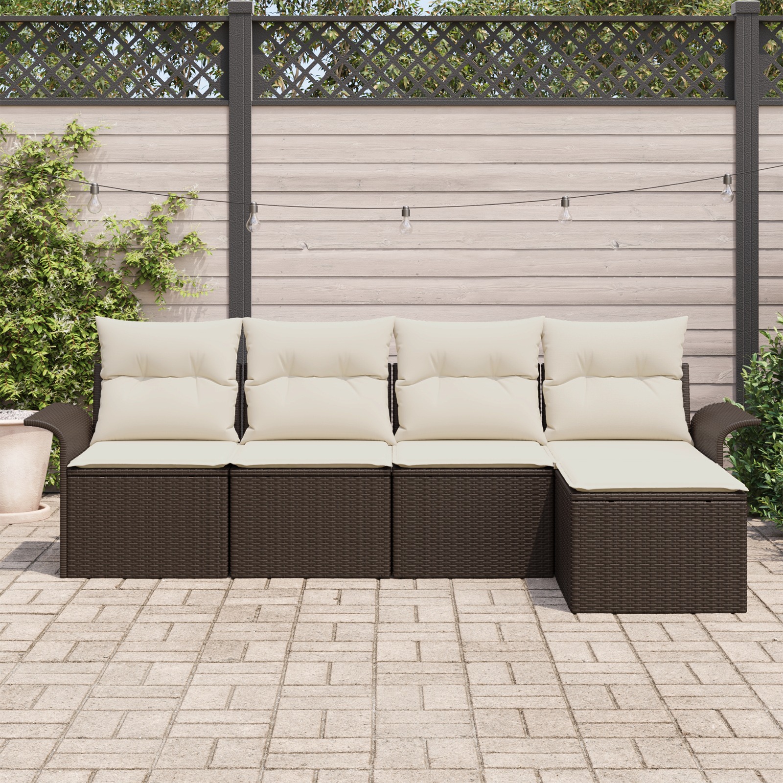 3353987 3 Set de canapele pentru grădină cu pernă 5 pcs Maro Rattan poli Set de canapele pentru grădină cu pernă 5 pcs Maro Rattan poli - imagine 3