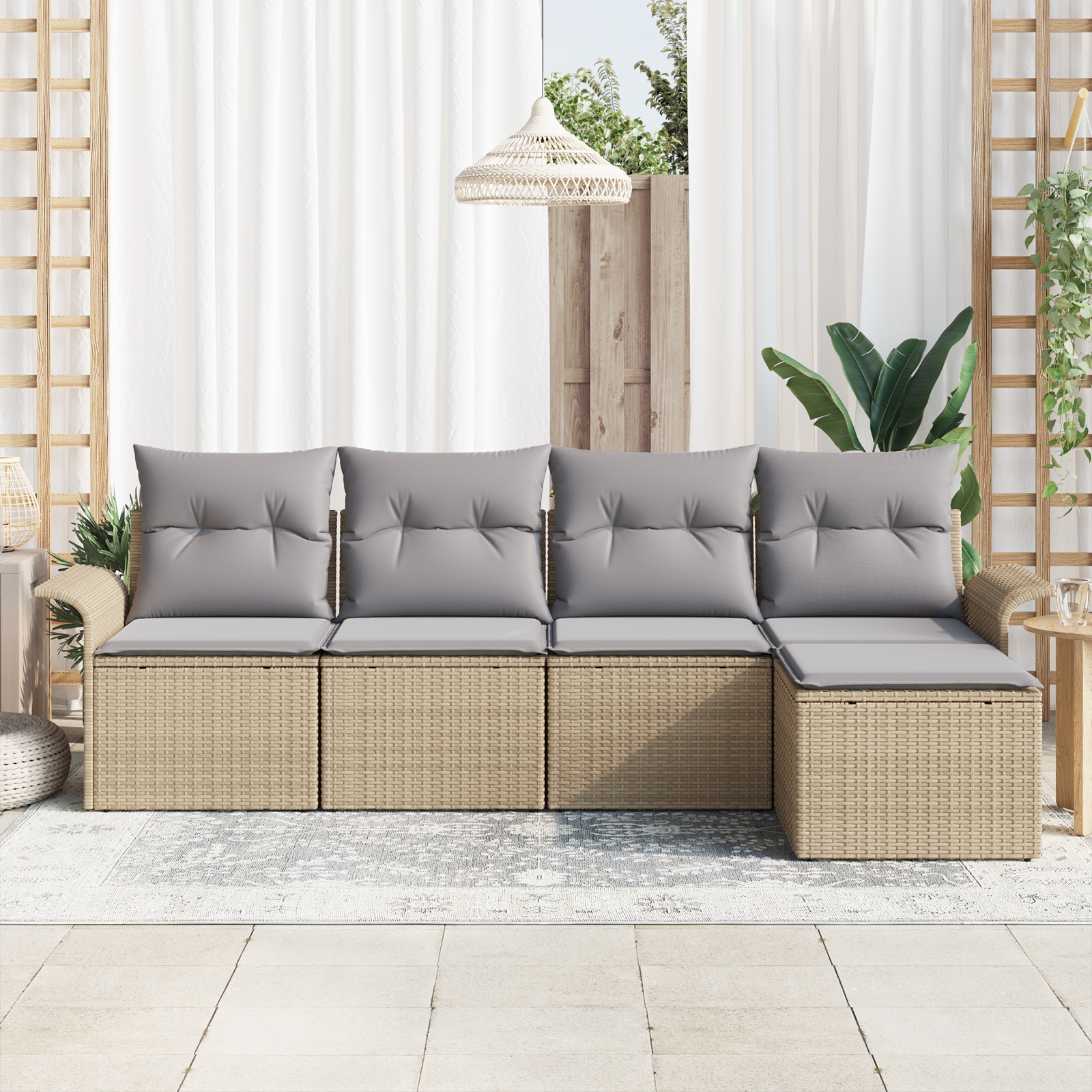 3353989 3 Set de canapele pentru grădină cu pernă 5 pcs Bej Rattan poli Set de canapele pentru grădină cu pernă 5 pcs Bej Rattan poli - imagine 3