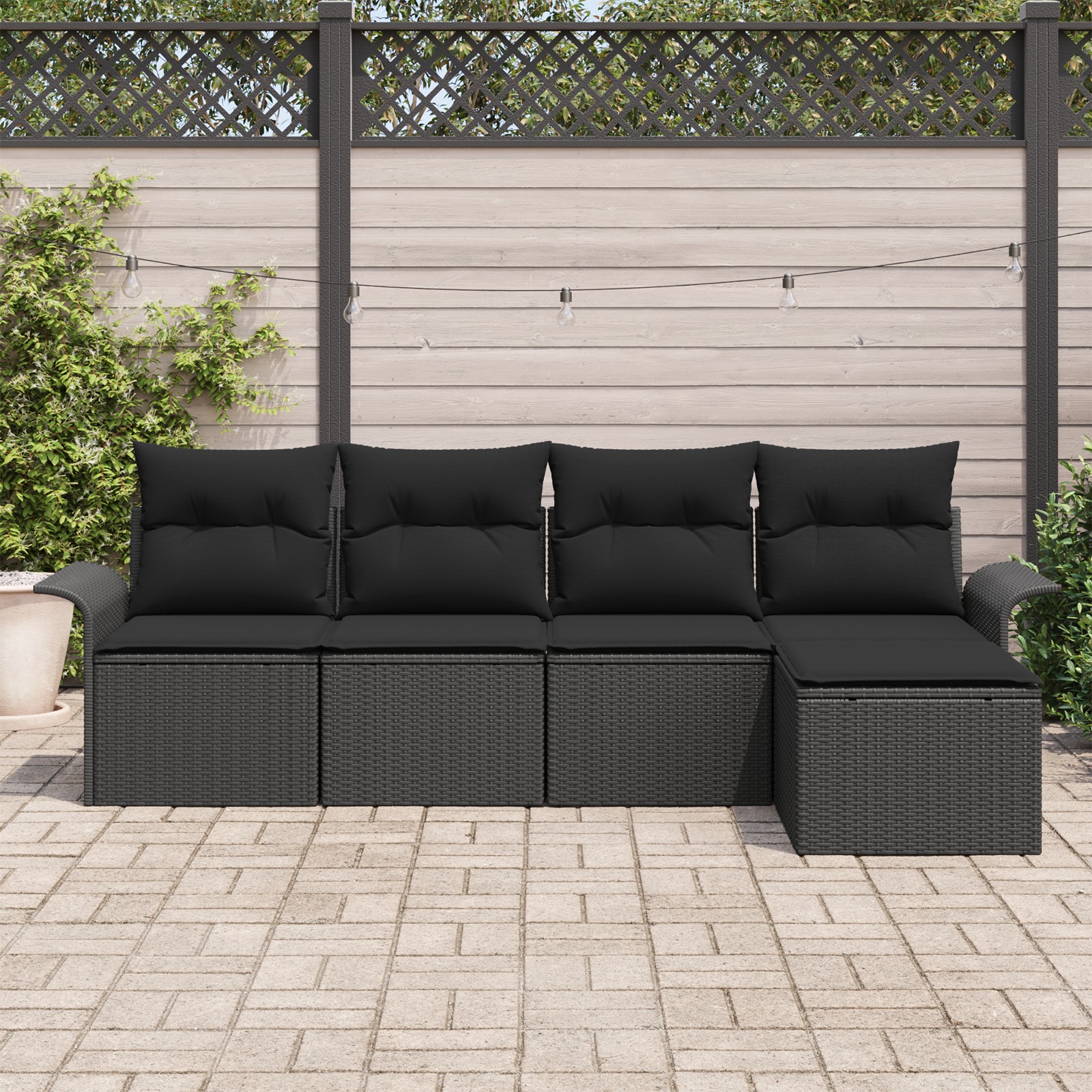 3353992 3 Set de canapele pentru grădină cu pernă 5 pcs Negru Rattan poli Set de canapele pentru grădină cu pernă 5 pcs Negru Rattan poli - imagine 3
