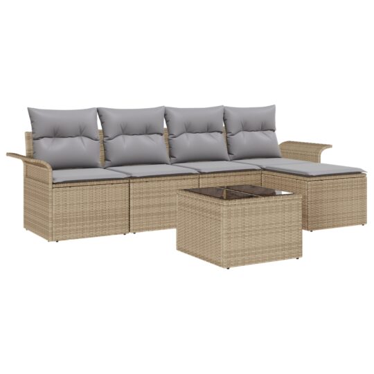 Alternative view of Set de canapele pentru grădină cu pernă 6 pcs Bej Rattan poli