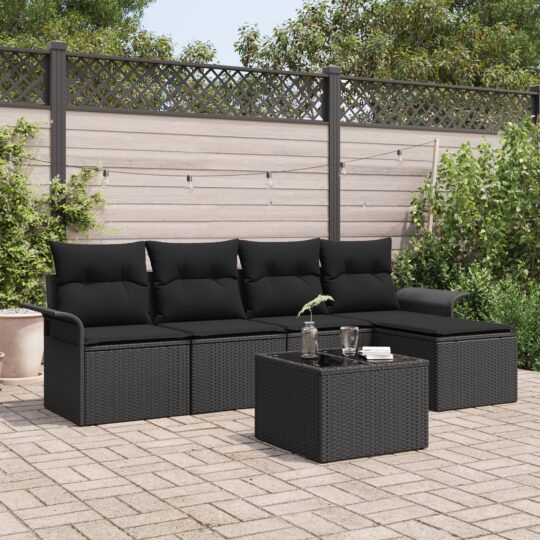 Set de canapele pentru grădină cu pernă 6 pcs Negru Rattan poli