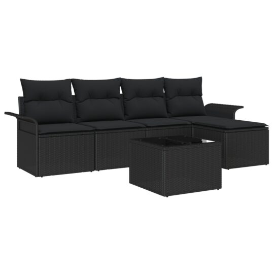 Alternative view of Set de canapele pentru grădină cu pernă 6 pcs Negru Rattan poli