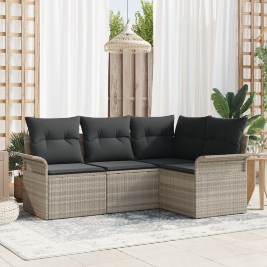 Set de canapele pentru grădină 4 pcs Gri deschis Rattan poli