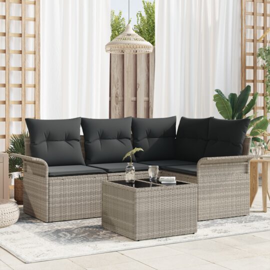 Set de canapele pentru grădină 5 pcs Gri deschis Rattan poli