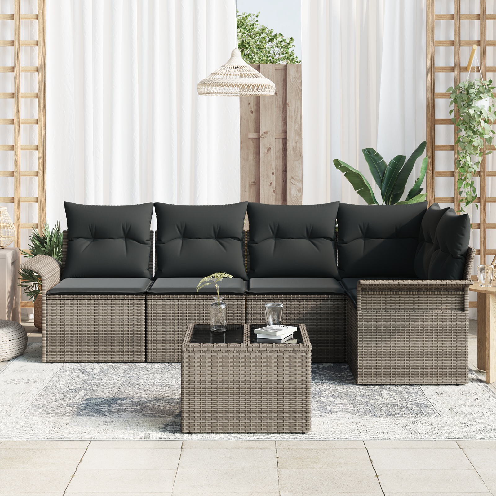 3354038 3 Set de canapele pentru grădină cu pernă 6 pcs Gri Rattan poli Set de canapele pentru grădină cu pernă 6 pcs Gri Rattan poli - imagine 3