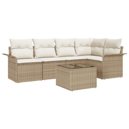 Alternative view of Set de canapele pentru grădină cu pernă 6 pcs Bej Rattan poli