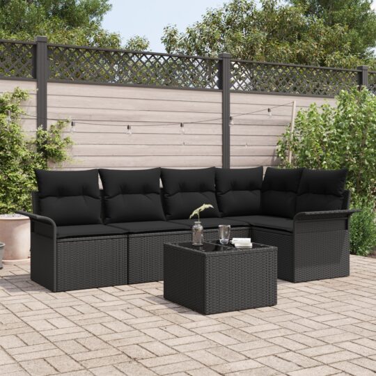 Set de canapele pentru grădină cu pernă 6 pcs Negru Rattan poli