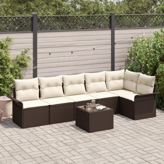 Set de canapele pentru grădină cu pernă 7 pcs Maro Rattan poli