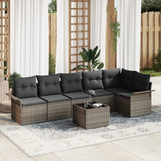 Set de canapele pentru grădină cu pernă 7 pcs Gri Rattan poli