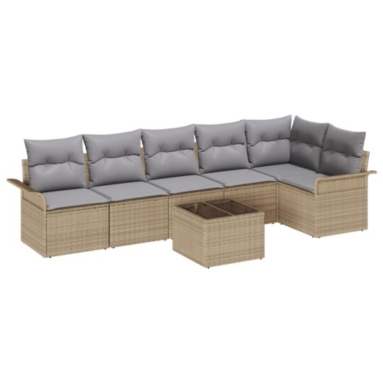 Alternative view of Set de canapele pentru grădină cu pernă 7 pcs Bej Rattan poli