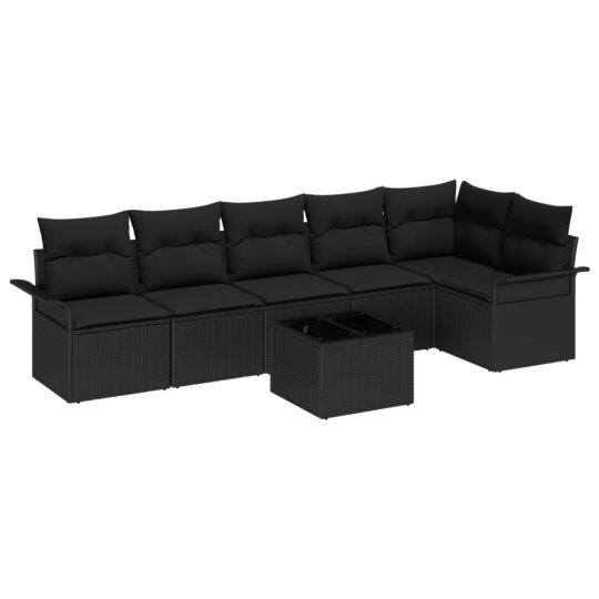 Alternative view of Set de canapele pentru grădină cu pernă 7 pcs Negru Rattan poli