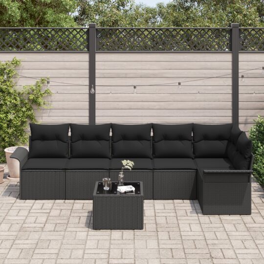 3354062 3 Set de canapele pentru grădină cu pernă 7 pcs Negru Rattan poli 3354062 3