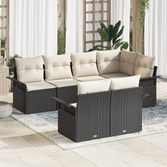 Set de canapele pentru grădină cu pernă 7 pcs Negru Rattan poli