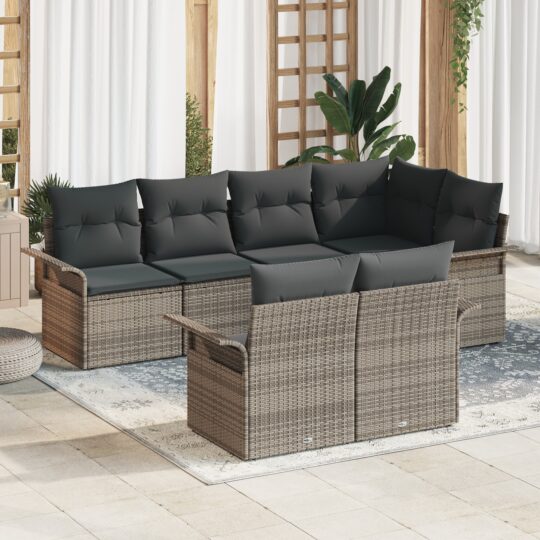 Set de canapele pentru grădină cu pernă 7 pcs Gri Rattan poli