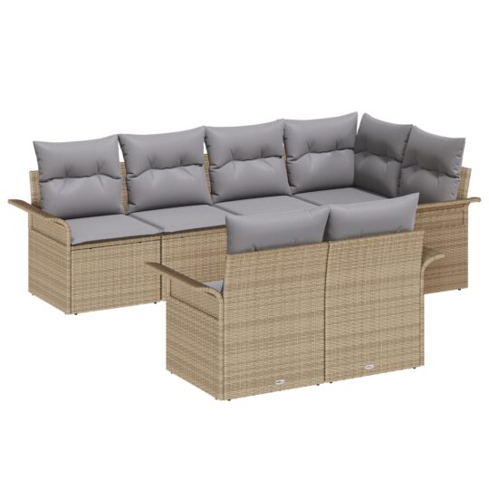 Alternative view of Set de canapele pentru grădină cu pernă 7 pcs Bej Rattan poli