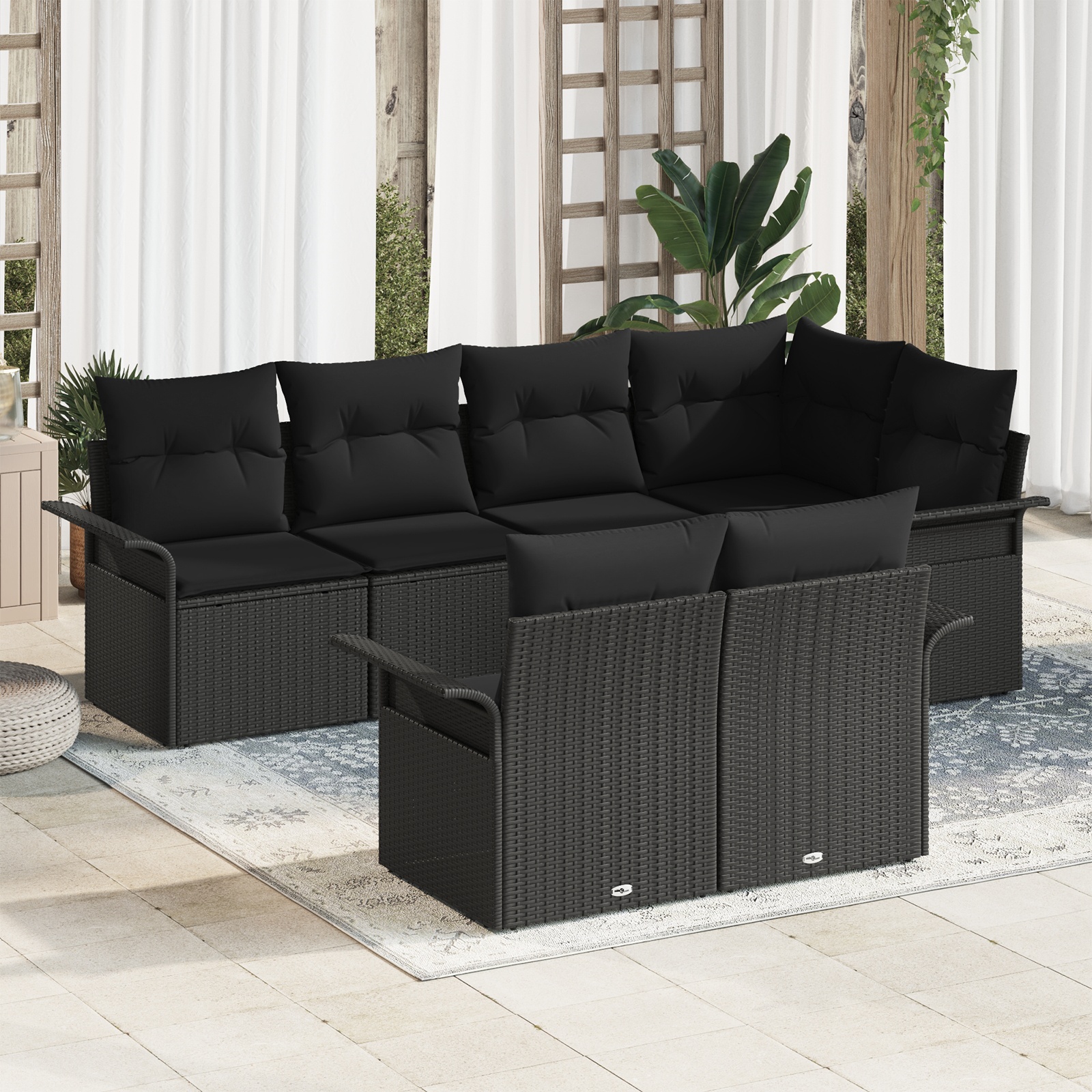 3354072 1 Set de canapele pentru grădină cu pernă 7 pcs Negru Rattan poli Set de canapele pentru grădină cu pernă 7 pcs Negru Rattan poli