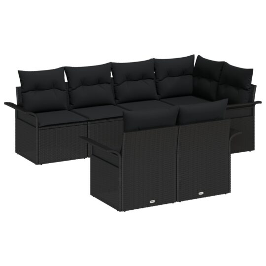 Alternative view of Set de canapele pentru grădină cu pernă 7 pcs Negru Rattan poli