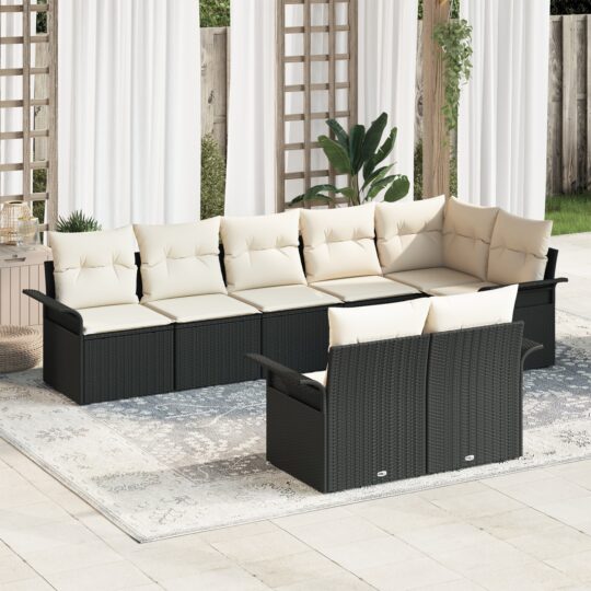 Set de canapele pentru grădină cu pernă 8 pcs Negru Rattan poli