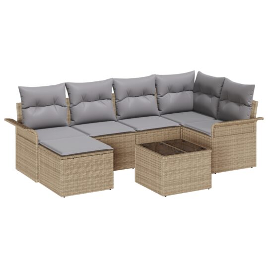 Alternative view of Set de canapele pentru grădină cu pernă 7 pcs Bej Rattan poli