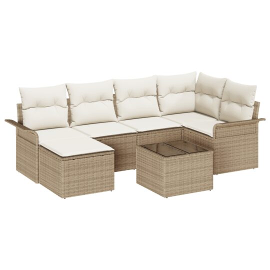 Alternative view of Set de canapele pentru grădină cu pernă 7 pcs Bej Rattan poli