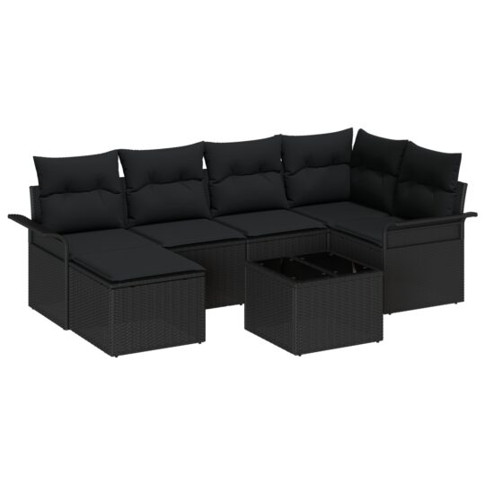 Alternative view of Set de canapele pentru grădină cu pernă 7 pcs Negru Rattan poli