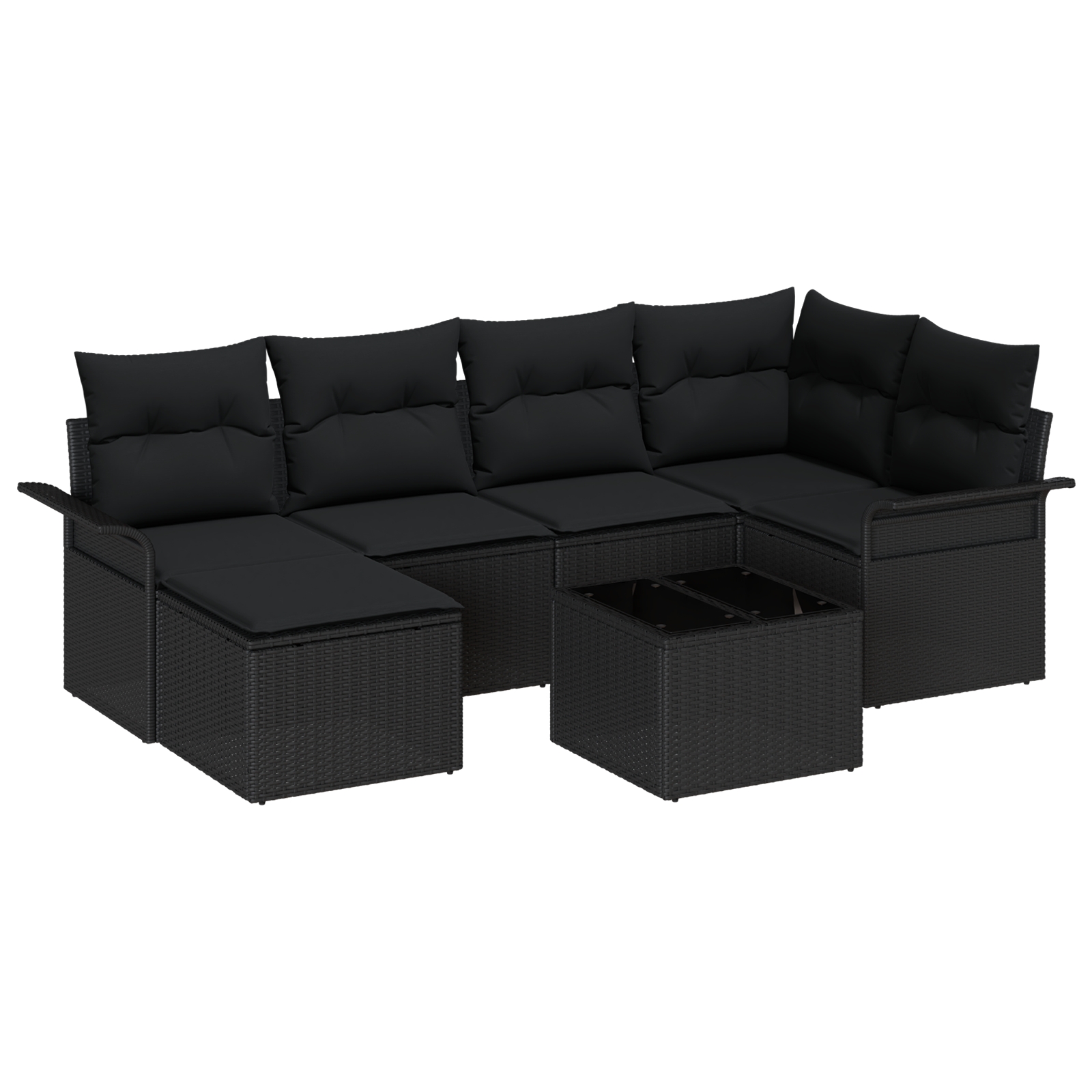 3354112 2 Set de canapele pentru grădină cu pernă 7 pcs Negru Rattan poli Set de canapele pentru grădină cu pernă 7 pcs Negru Rattan poli - imagine 2