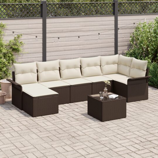 Set de canapele pentru grădină cu pernă 8 pcs Maro Rattan poli