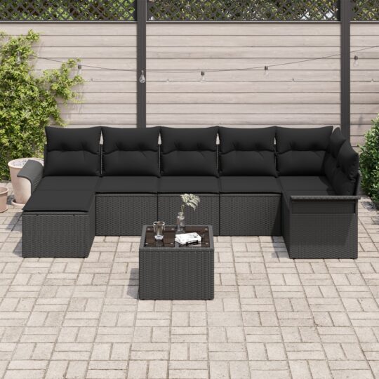 3354132 3 Set de canapele pentru grădină cu pernă 8 pcs Negru Rattan poli 3354132 3