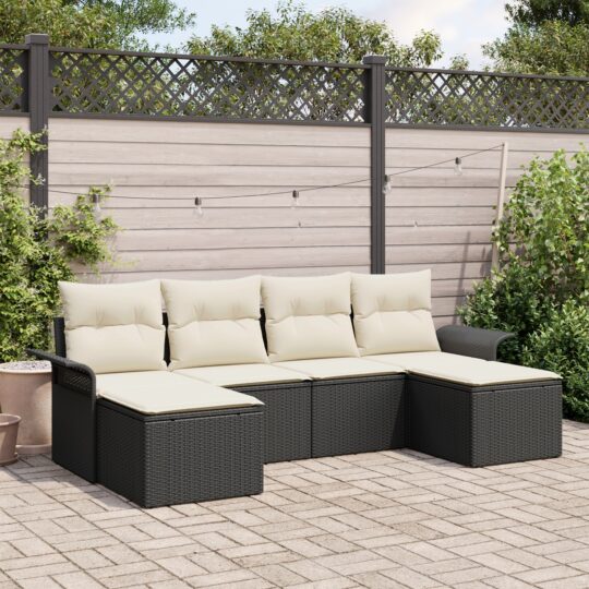 Set de canapele pentru grădină cu pernă 6 pcs Negru Rattan poli