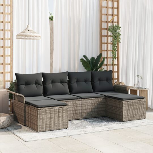 Set de canapele pentru grădină cu pernă 6 pcs Gri Rattan poli