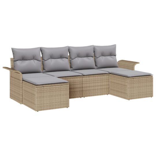 Alternative view of Set de canapele pentru grădină cu pernă 6 pcs Bej Rattan poli