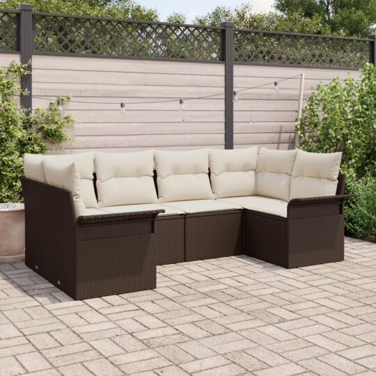 Set de canapele pentru grădină cu pernă 6 pcs Maro Rattan poli