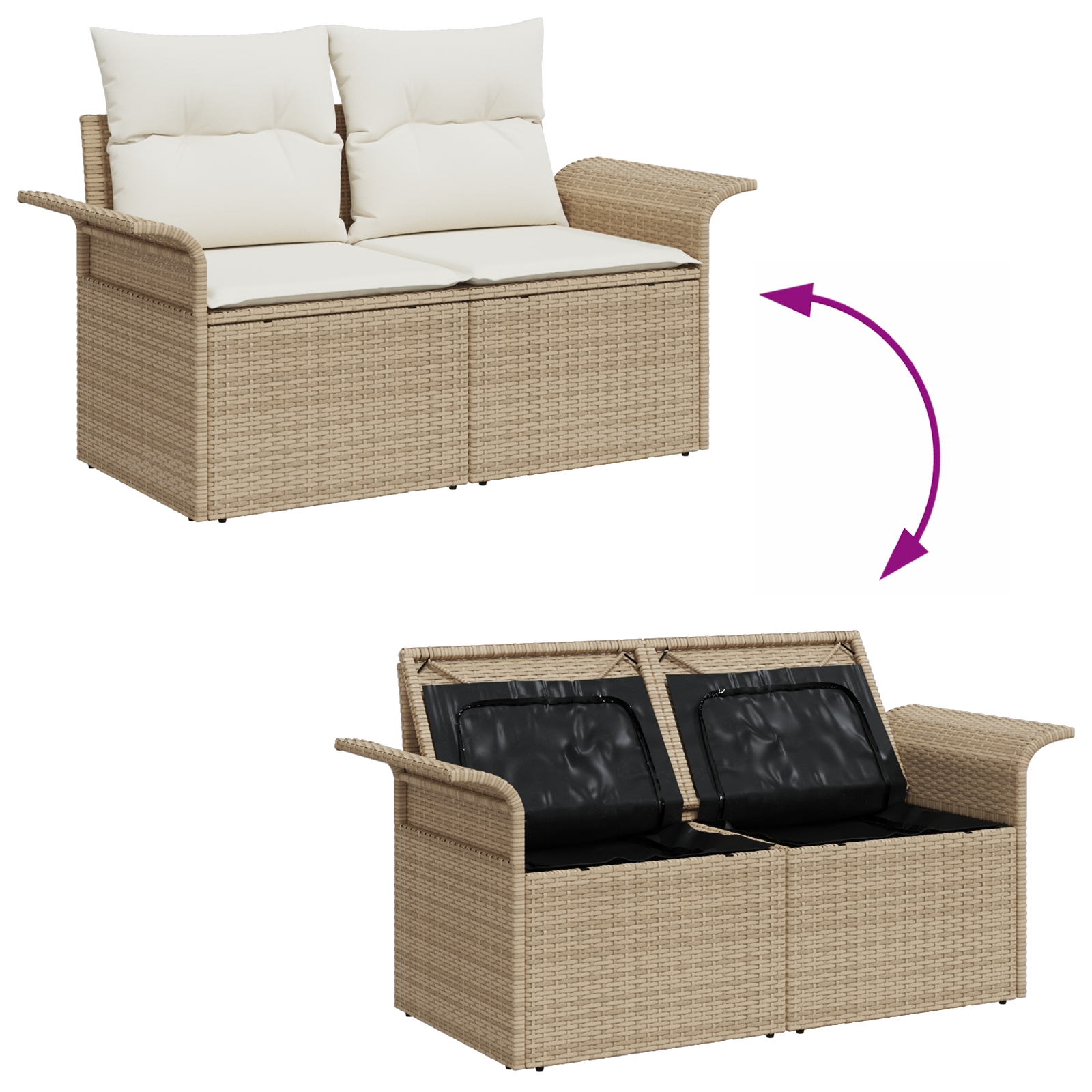 3354180 11 Set de canapele pentru grădină cu pernă 7 pcs Bej Rattan poli Set de canapele pentru grădină cu pernă 7 pcs Bej Rattan poli - imagine 11